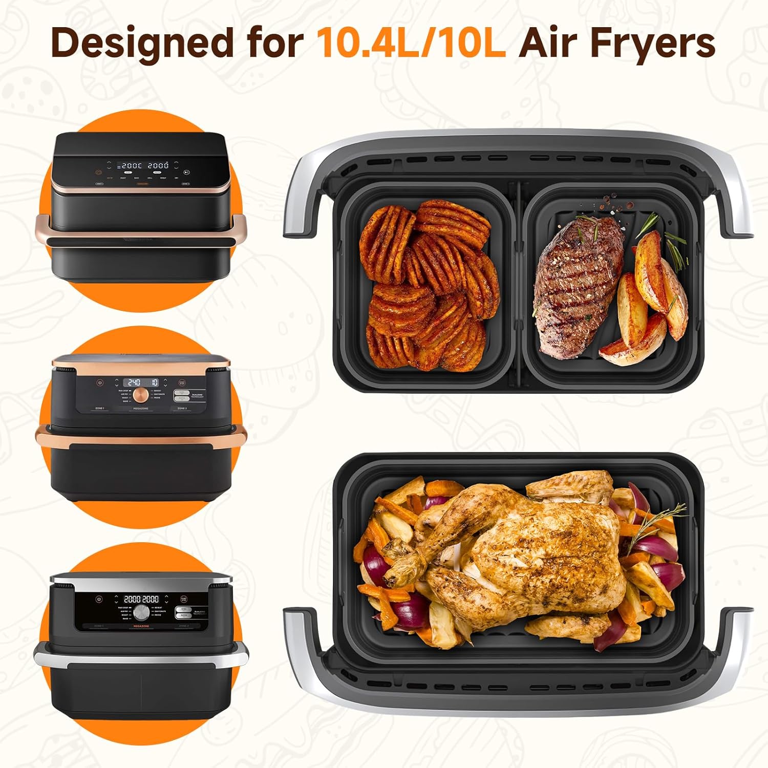 Alyvisun - panier silicone airfryer 10,4L/5,2L - réutilisable, pliable, lot de 3