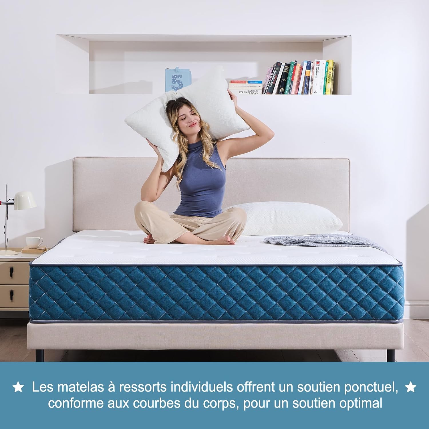 Matelas - à ressorts ensachés et mémoire de forme - 180x200x22 cm - soutien parfait, dureté moyenne, respirant