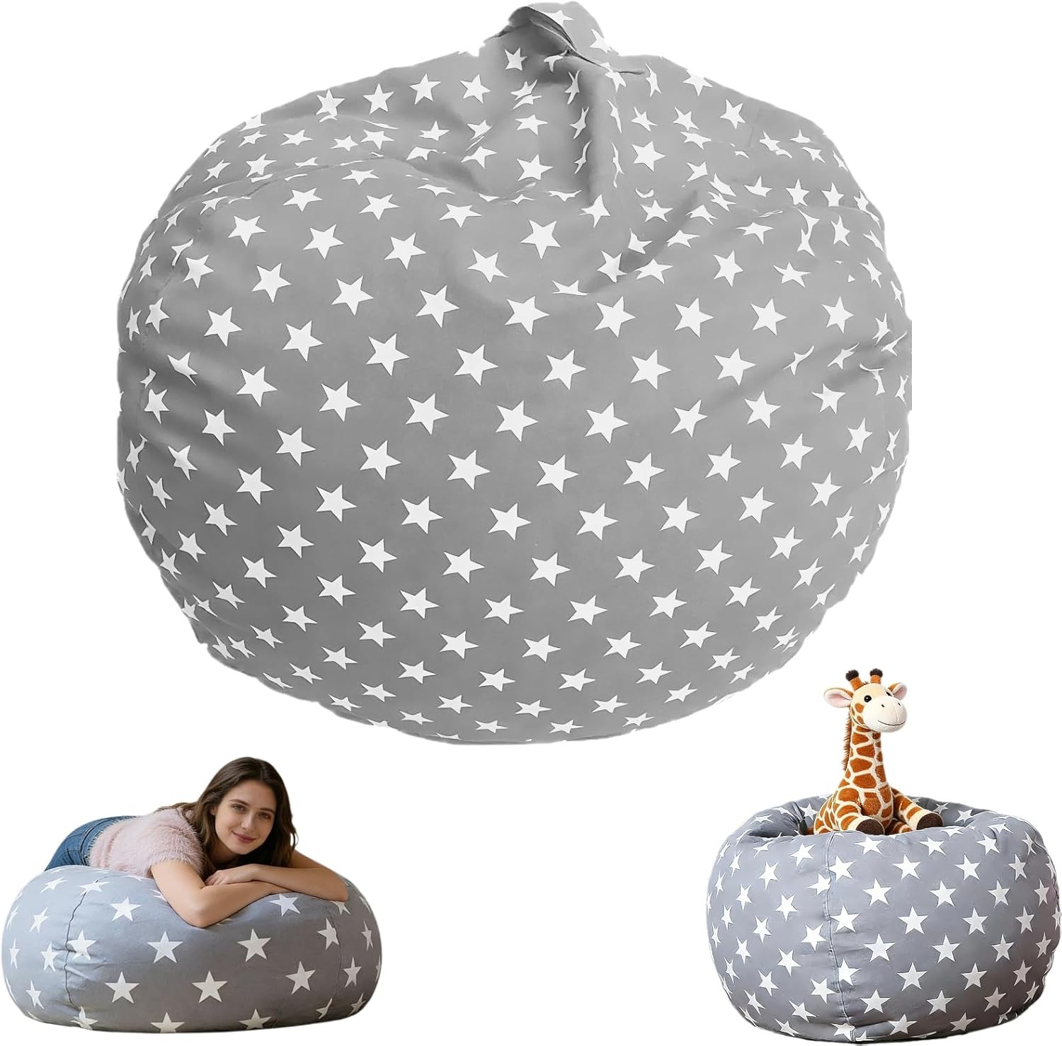 Sac Rangement Peluches Enfant - pouf pliable rond, toile douce, fermeture éclair, rangement jouets et vêtements
