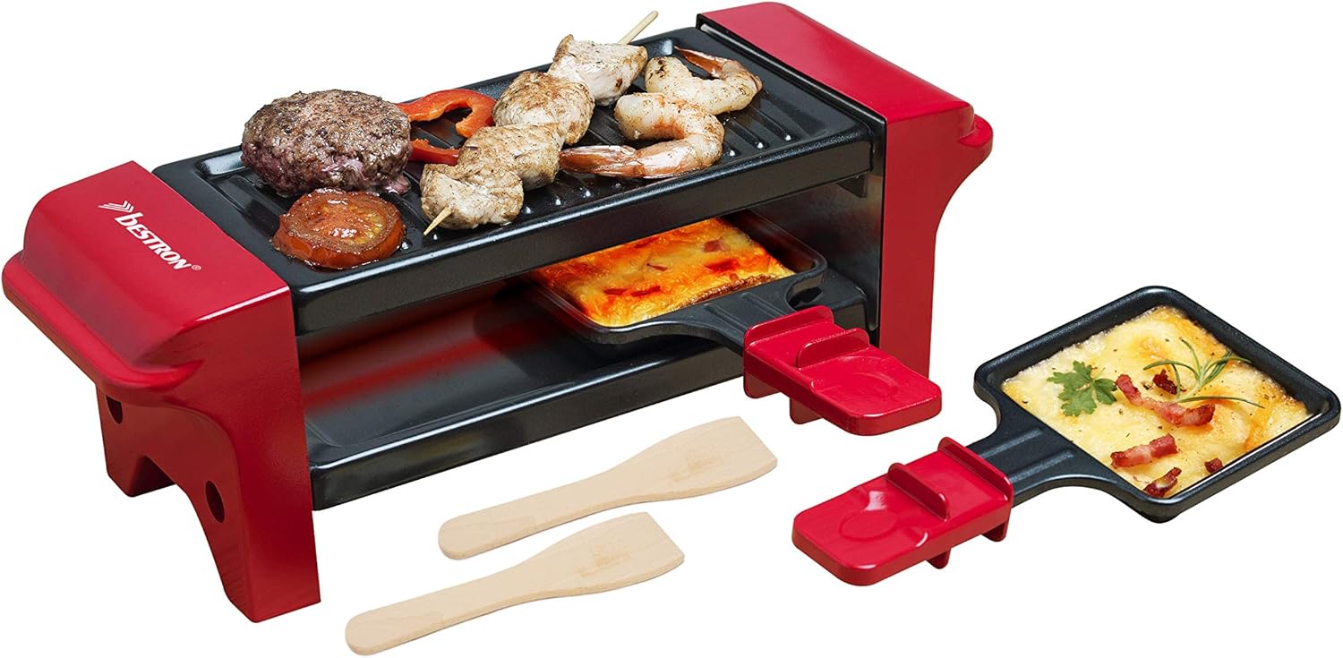 Bestron - mini grill à raclette, 2 personnes, 350W, revêtement antiadhésif