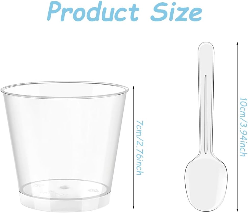 Tasses à dessert - Lot de 50, 200ml, réutilisables avec cuillères