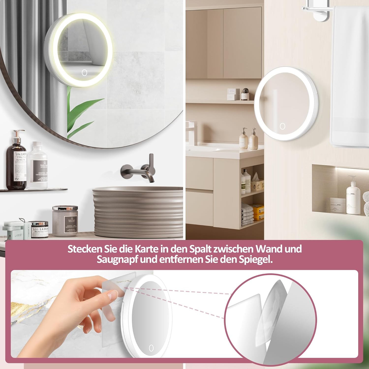 Miroir grossissant - 30x - éclairage LED, ventouse, lumière variable, blanc