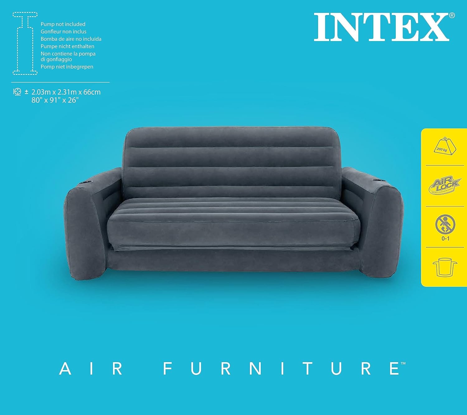 Intex - Canapé convertible série Comfort - 203x231 cm - se transforme en lit, gonflable confort