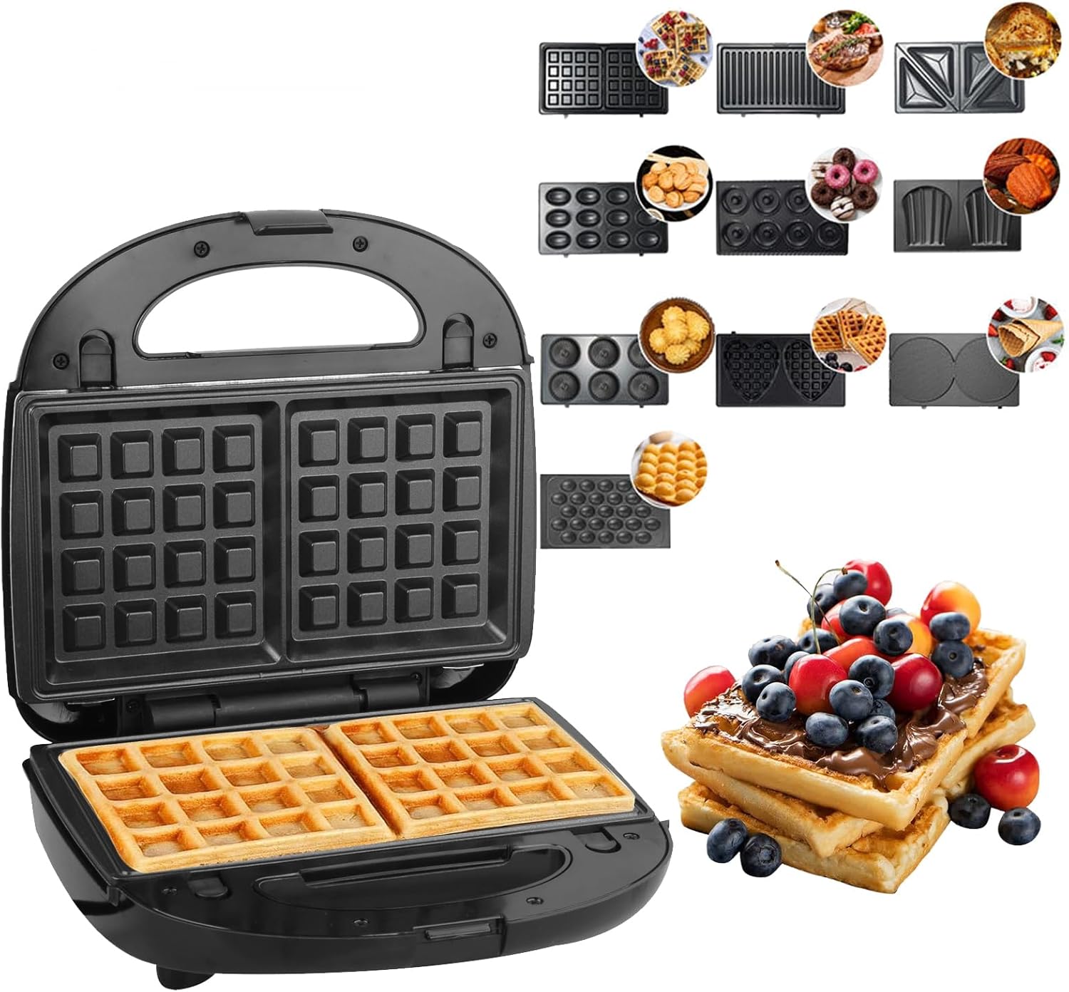 Appareil à Croque Monsieur - 750W, plaques antiadhésives détachables, thermostat automatique, 10 en 1