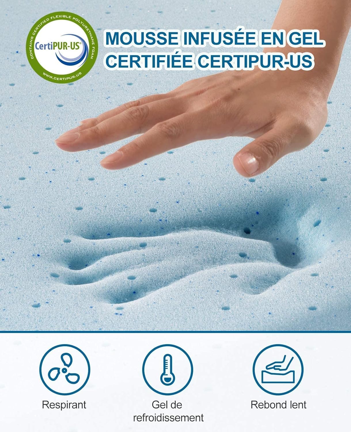 BedStory - surmatelas gel mémoire 90x190cm, 10cm, housse lavable