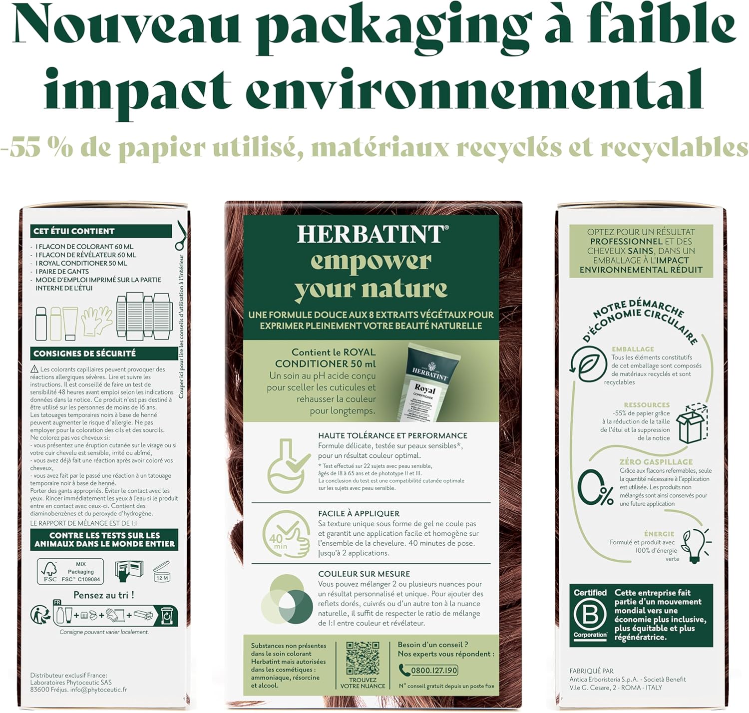 Herbatint - Soin Colorant Permanent - 170ml - Cheveux châtain clair cuivré, sans ammoniaque, 100% couvrant, testé peaux 