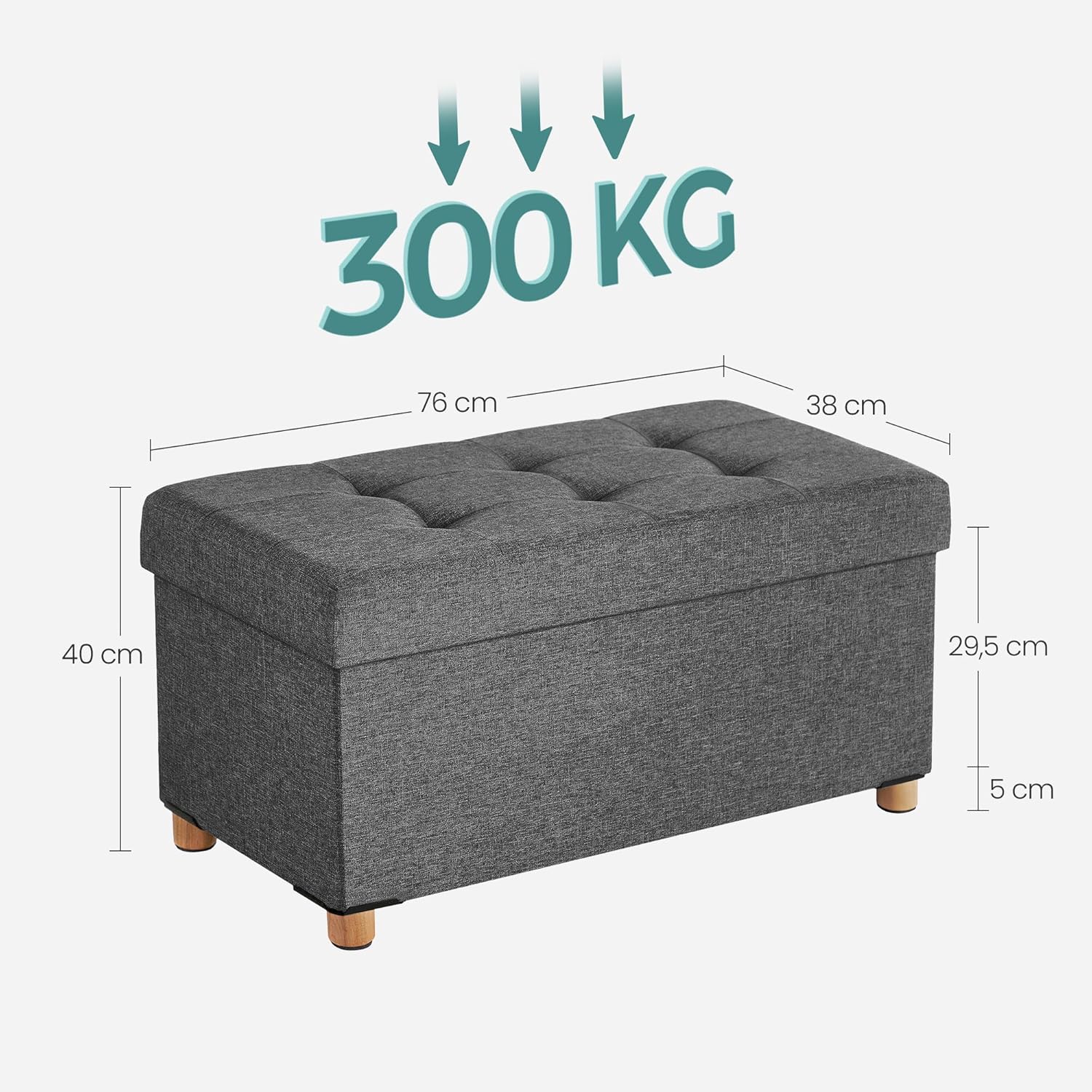 SONGMICS - Tabouret de rangement pliable, 38x76x40 cm, 300 kg, LSF16GYZ