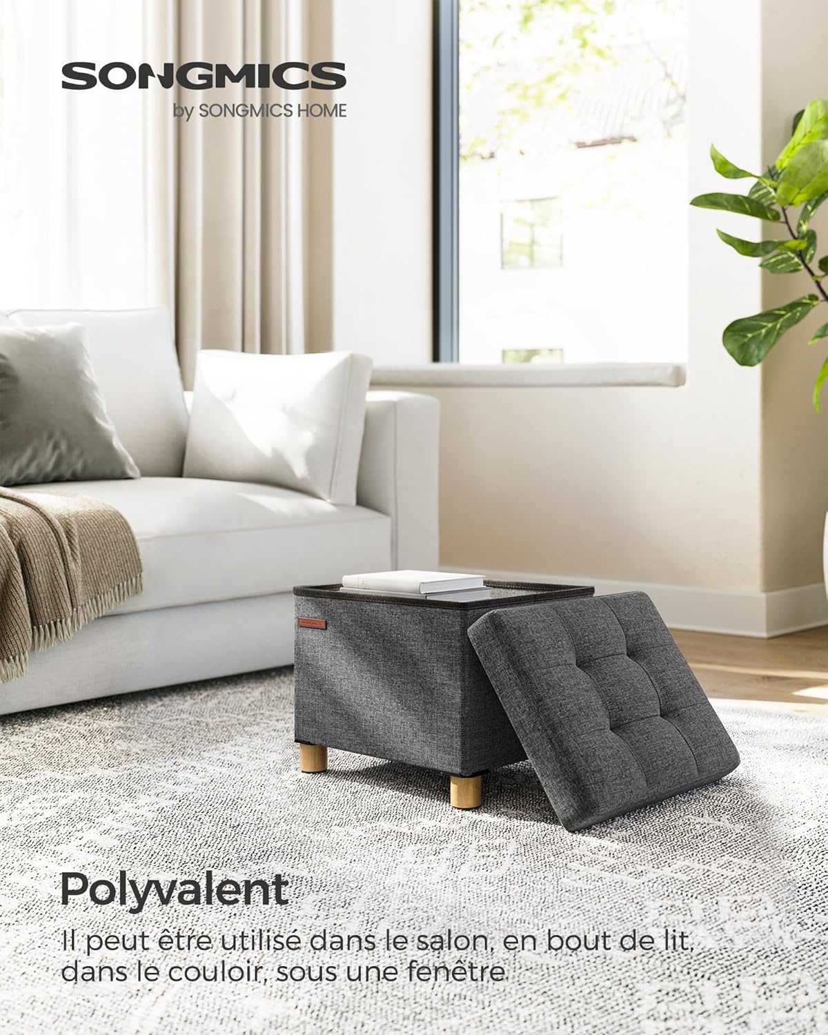 SONGMICS - Tabouret pliable 32x40x33,5 cm, rangement, 300 kg, LSF012G11