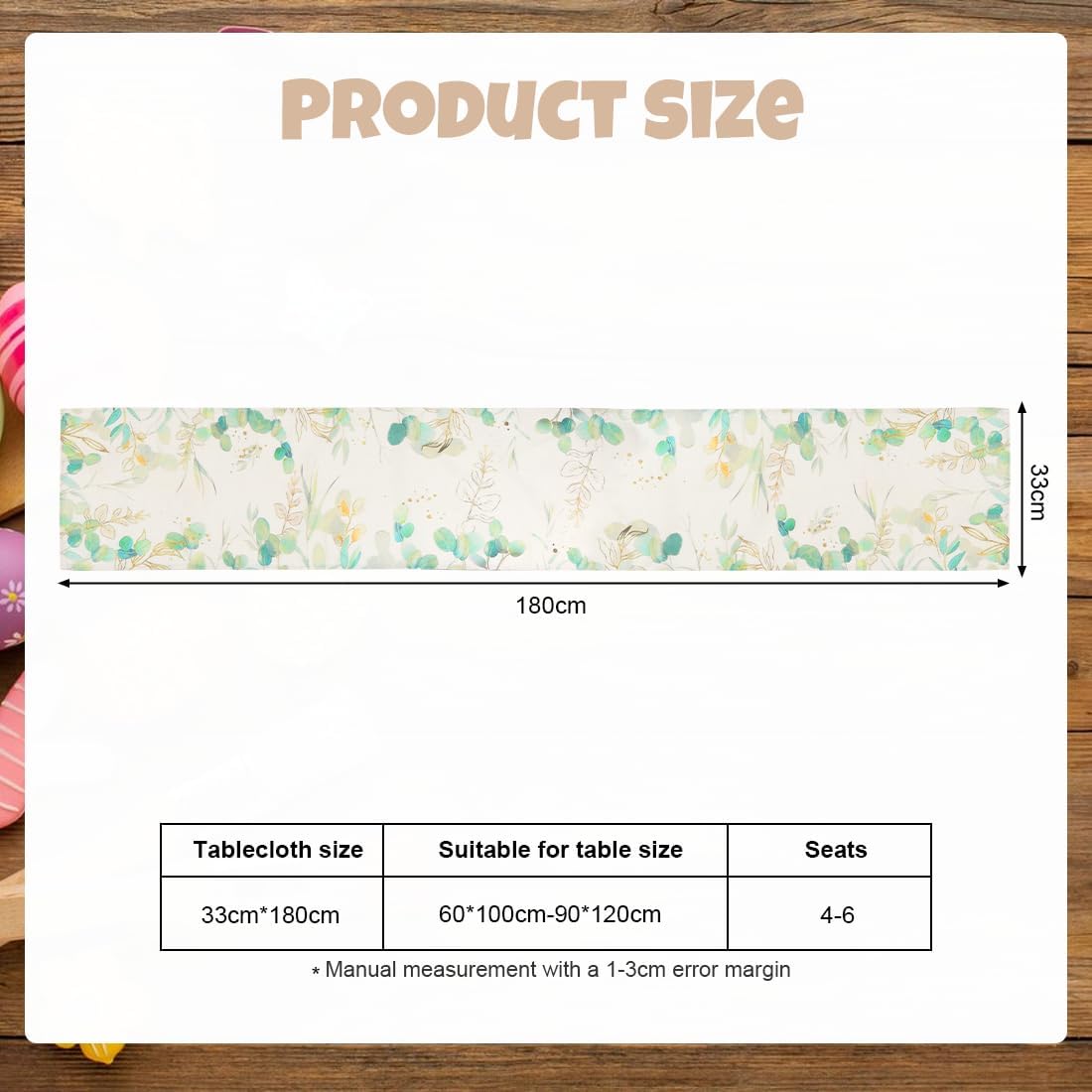 Chemin de table - imprimé feuilles vertes - 33x180 cm - lavable, déco cuisine et salon