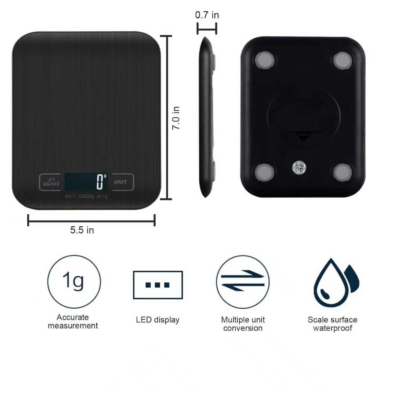 Balance de cuisine - numérique, 10kg, écran LCD, précision 1g, fonction tare