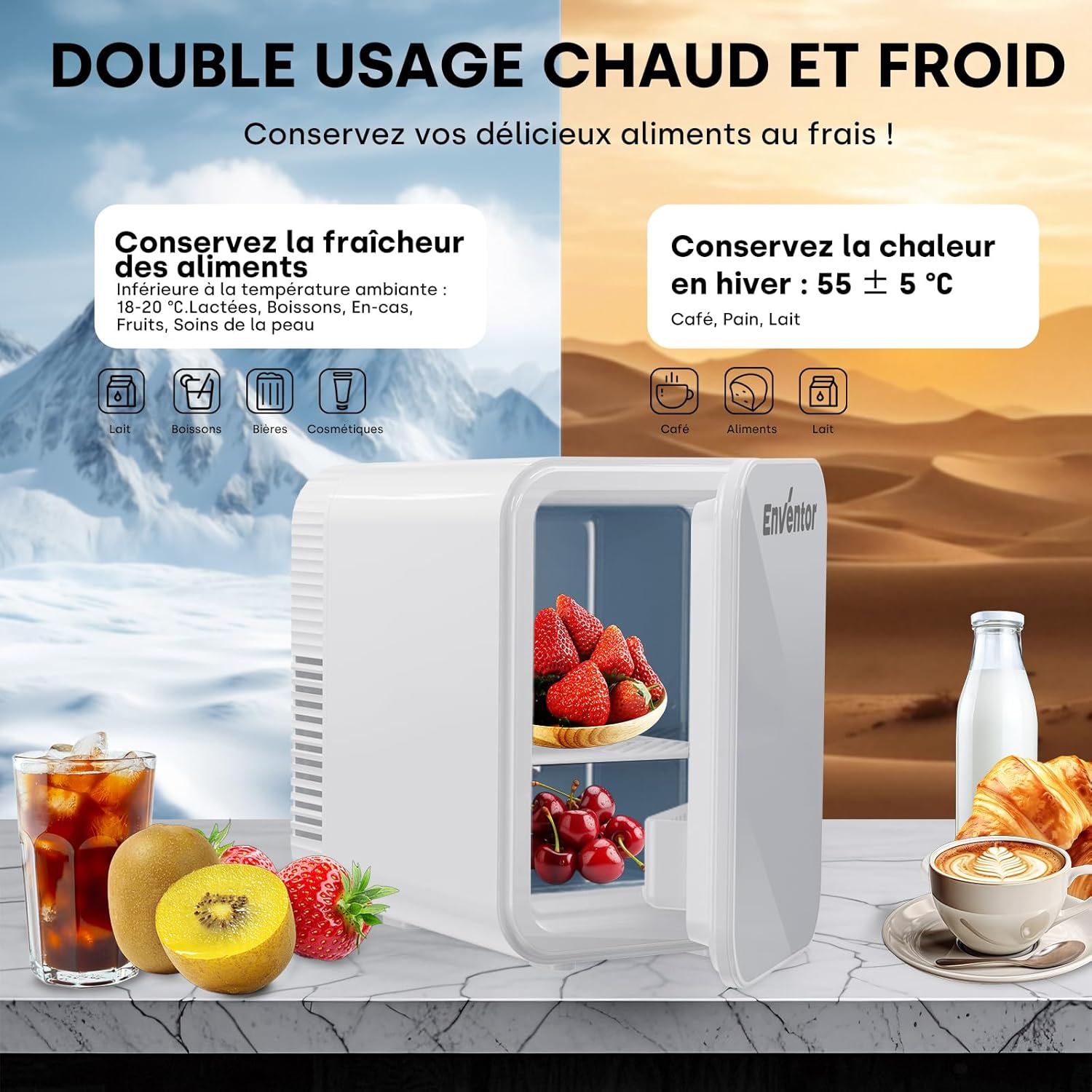 Enventor - Mini-Frigo 4L - compact, chaud/froid, 6 canettes, 12V/220V