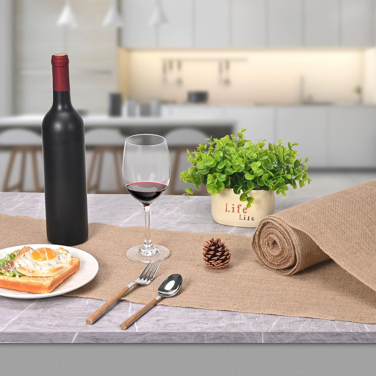 Nappe en jute - chemin de table - 30x1000 cm - coton et lin, bords cousus