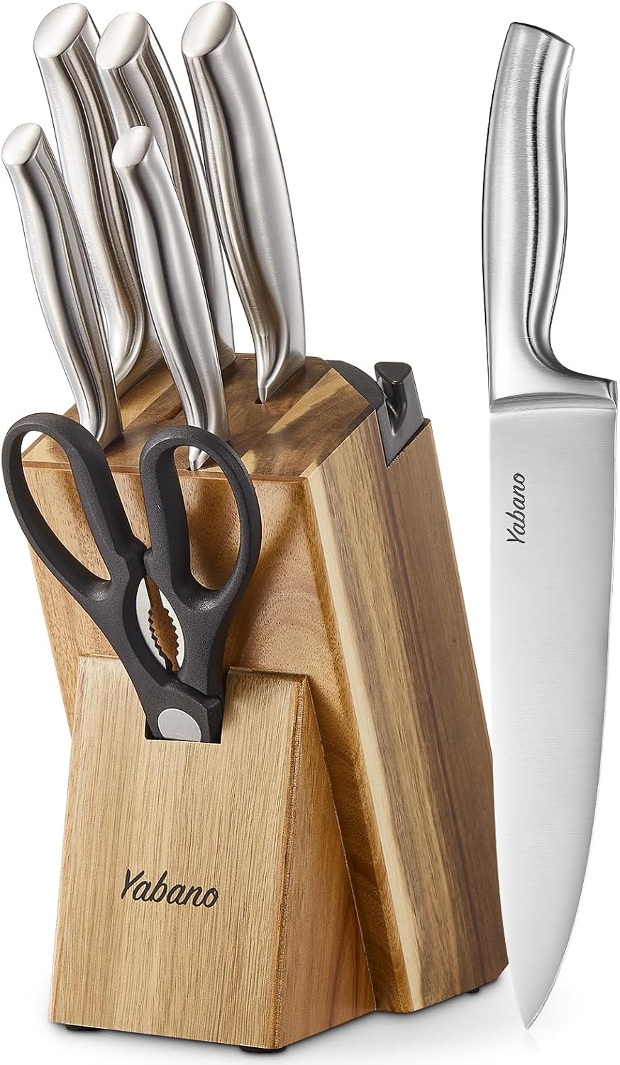Yabano - Bloc couteaux 7 pièces inox allemand, aiguiseur, ciseaux inclus