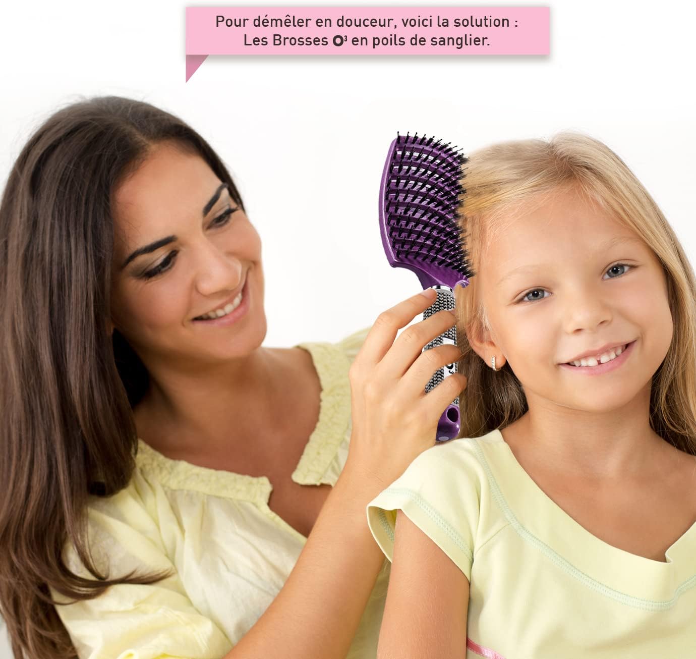 Brosse à cheveux - set 2 pièces - poils de sanglier, rose/violette, démêlage naturel sans larmes