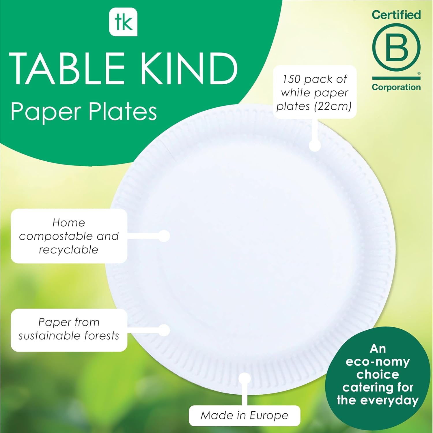 Talking Tables - assiettes en carton jetables 22cm - lot de 150, blanc