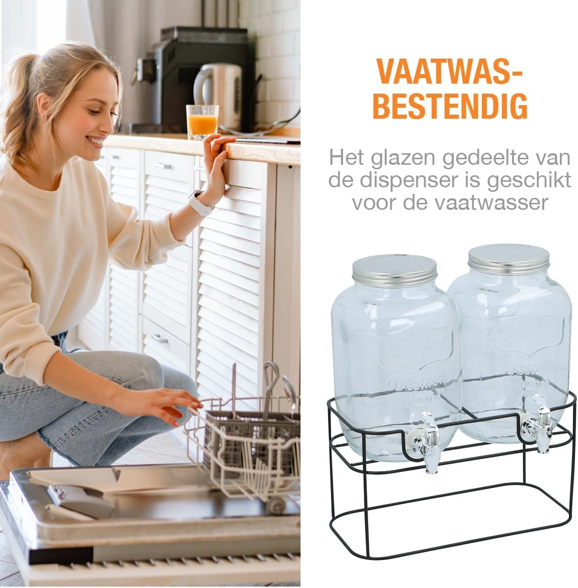 Double Distributeur de Boissons - 2x4L, support inclus, 33x17x32cm