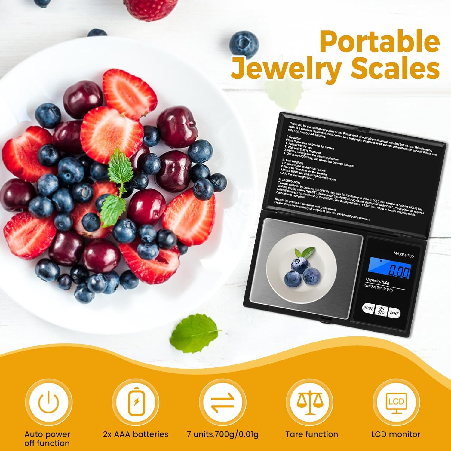 Oderra - Balance de précision portable 700g/0.01g, écran LCD, piles incluses