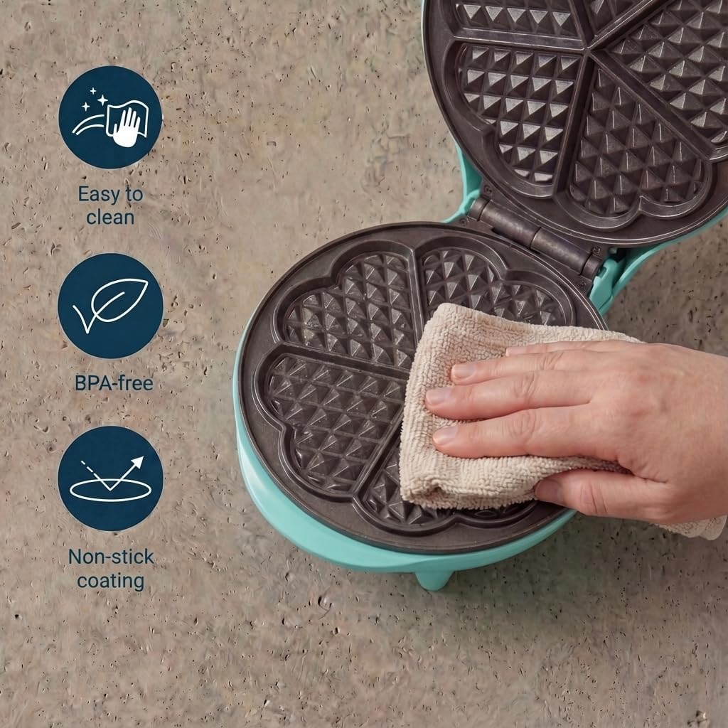 Bestron - gaufrier rétro, cœur, 700W, antiadhésif, menthe, verts