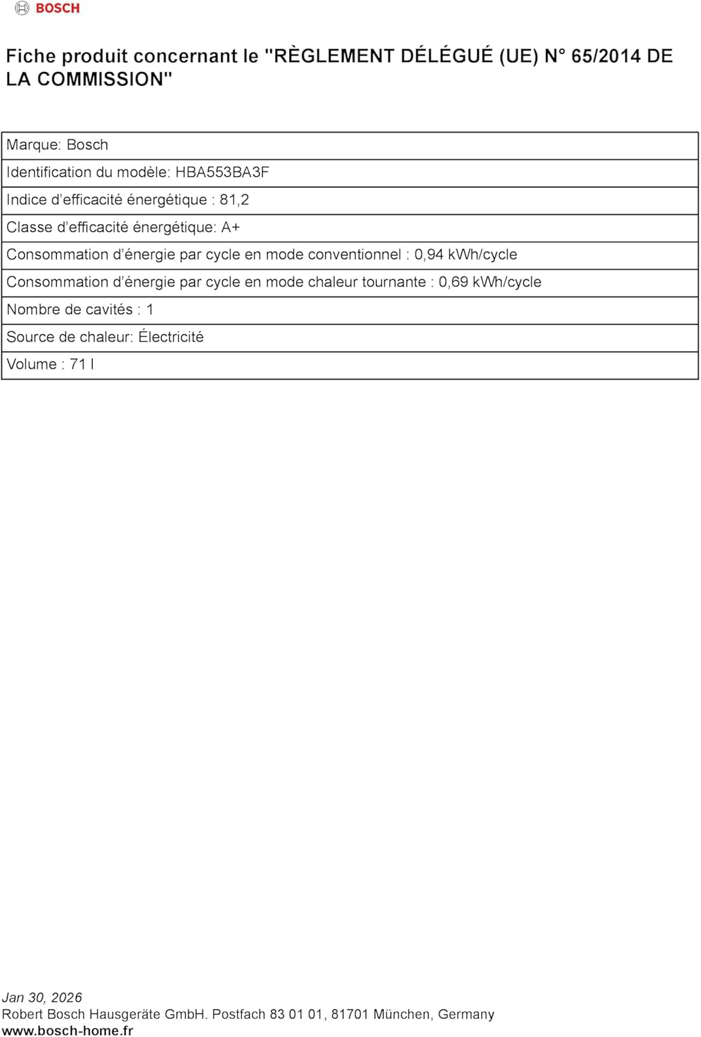 Bosch - Four encastrable Série 4, noir, multifonction, HBA553BA3F