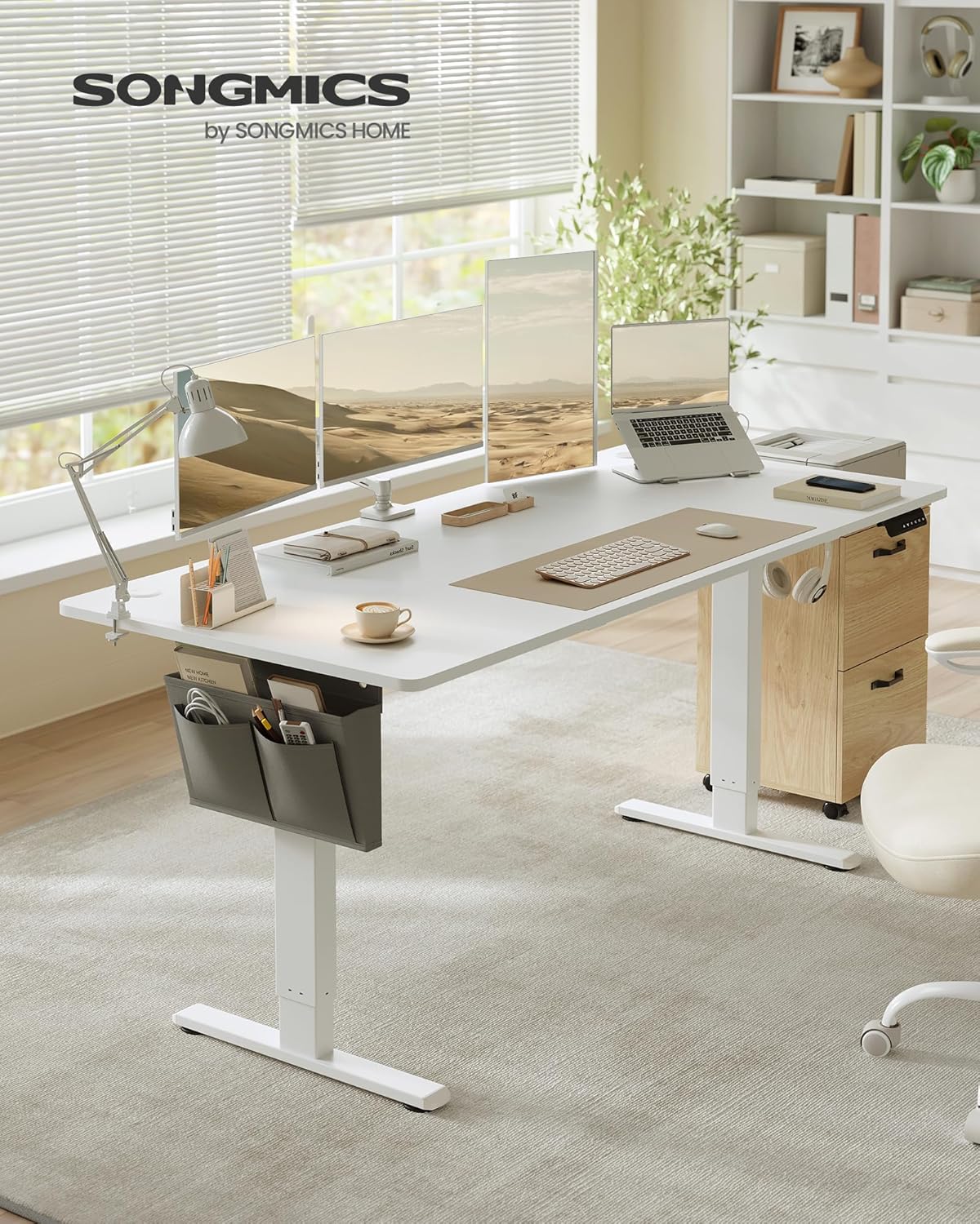 SONGMICS - bureau assis-debout, 180x80 cm, réglable, mémoire 4 hauteurs, LSD138W01