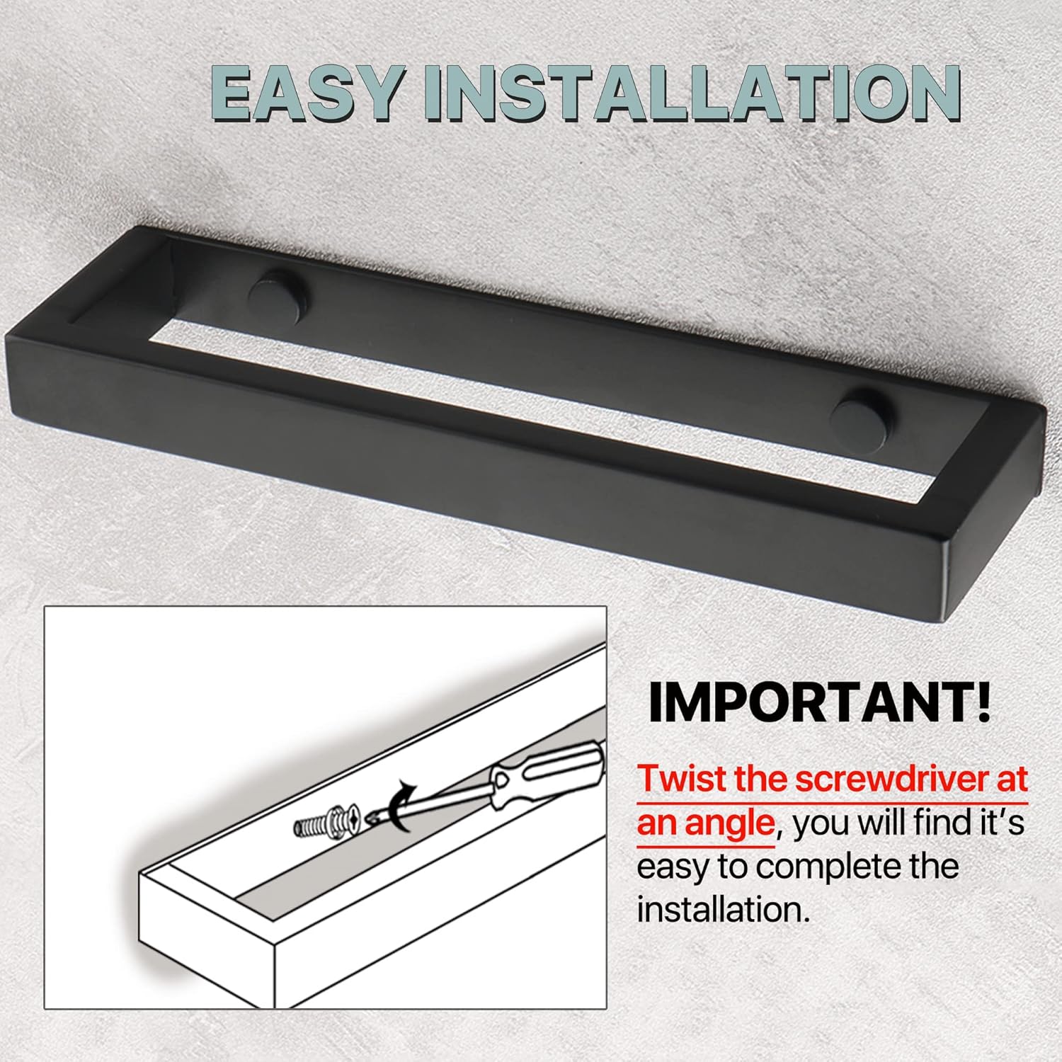 SAYAYO - Porte-serviette mural 20cm - inox noir, sans perçage, EGJF020-B-2023