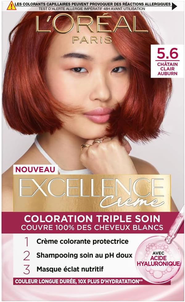L'Oréal Paris - Excellence Crème - coloration permanente, châtain auburn, couvre cheveux blancs