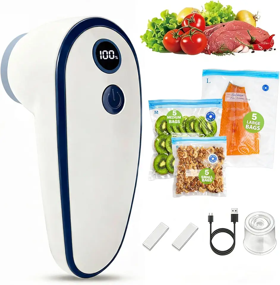 Pompe à vide alimentaire électrique - mini sans fil, 15 sacs, USB-C, 60 kPa