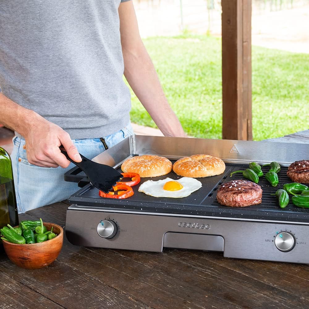 Cecotec - PerfectRoast 3000 - inox - 3 000 W, surface mixte, thermostat réglable, bac ramasse-graisses - 03182