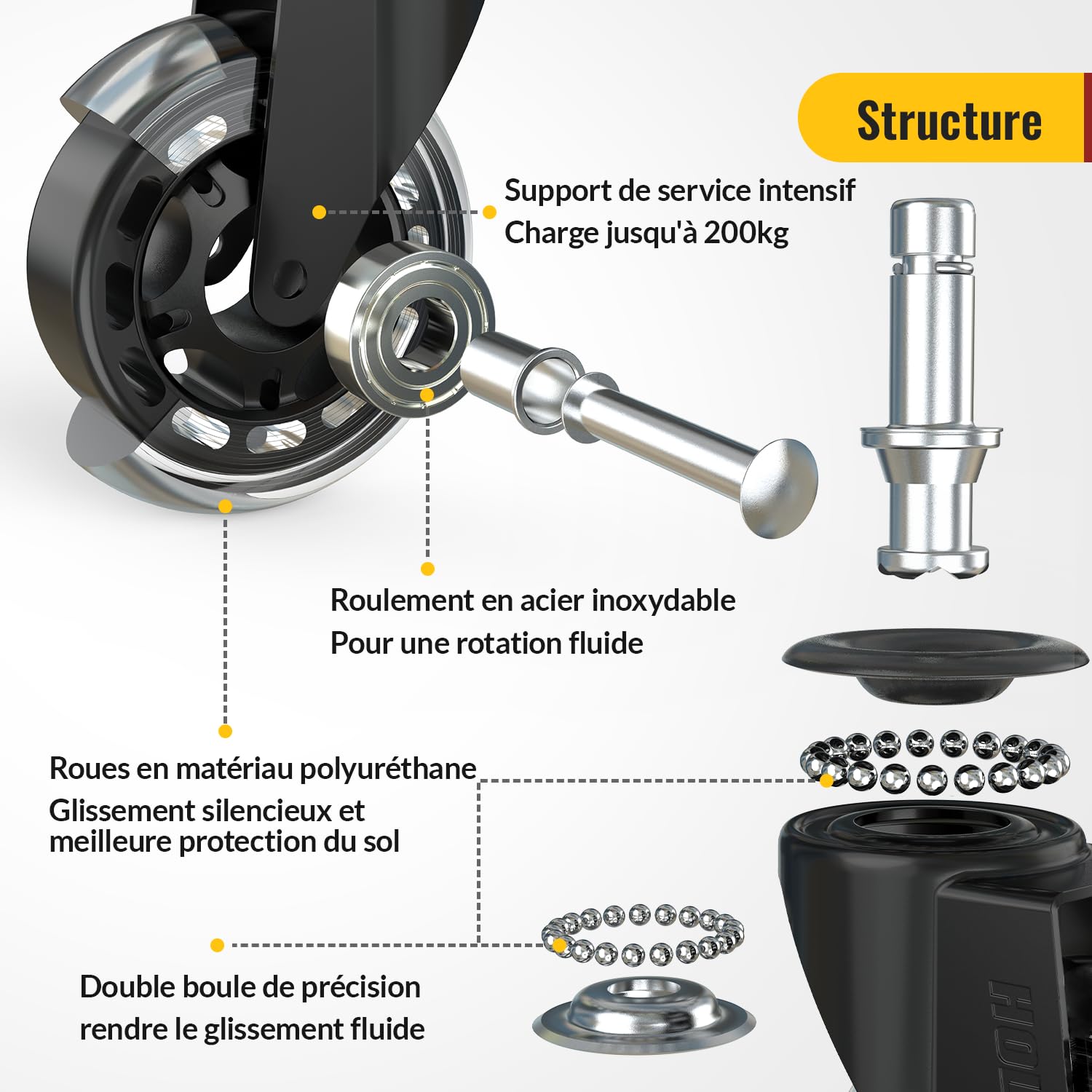HOLKIE roulettes chaise bureau de 10 x 22 mm Lot de 5 Convient chaises de bureau 1KEA transparent rechange roulette pour chaise de bureau pour sols en bois dur et tapis à roulettes robustes