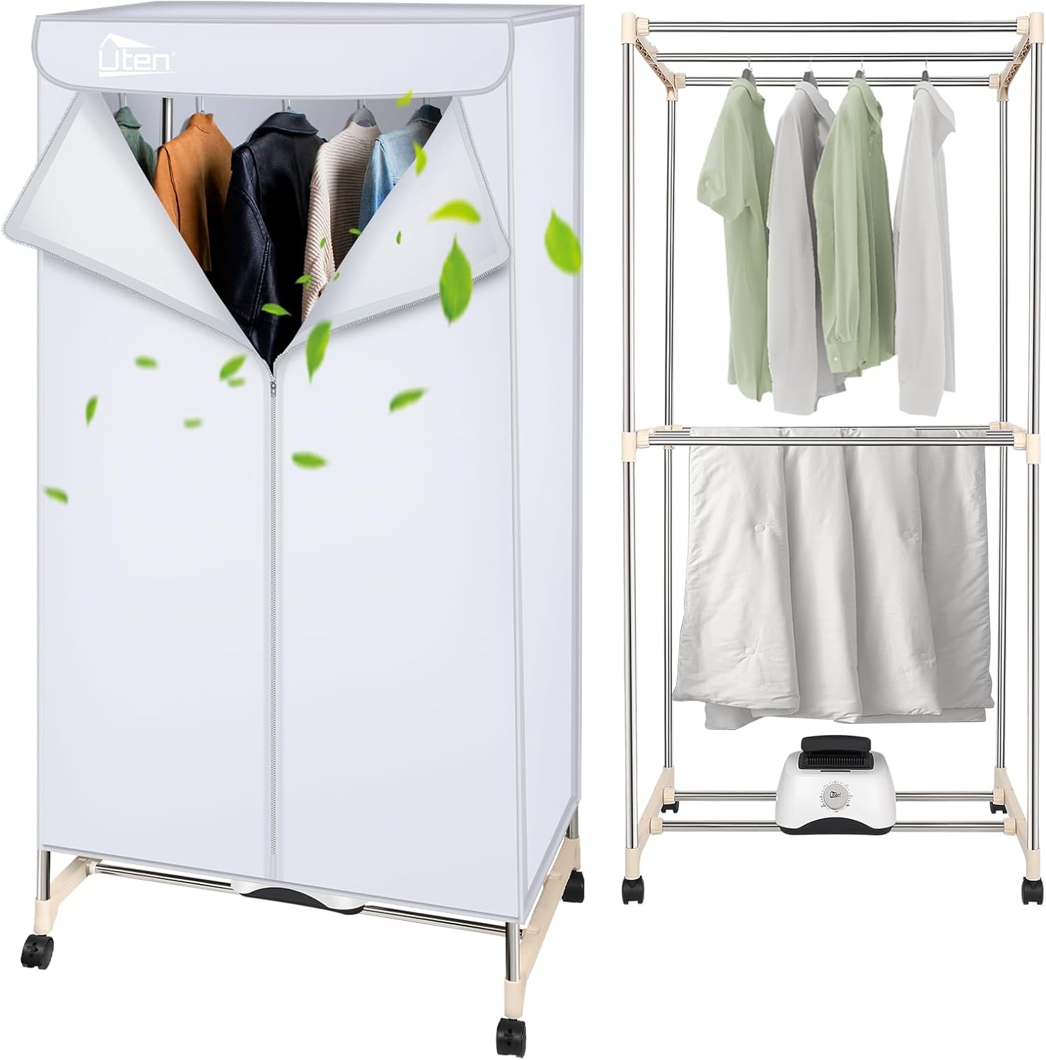 Séchoir électrique portable - double couche, minuterie, 1500W, armoire