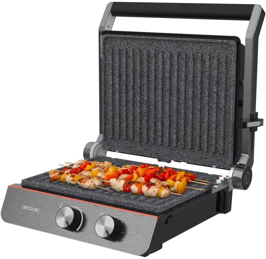 Cecotec - Rock'nGrill Blaze Neon - 29x23 cm - 2200W, plaques amovibles, ouverture 180°