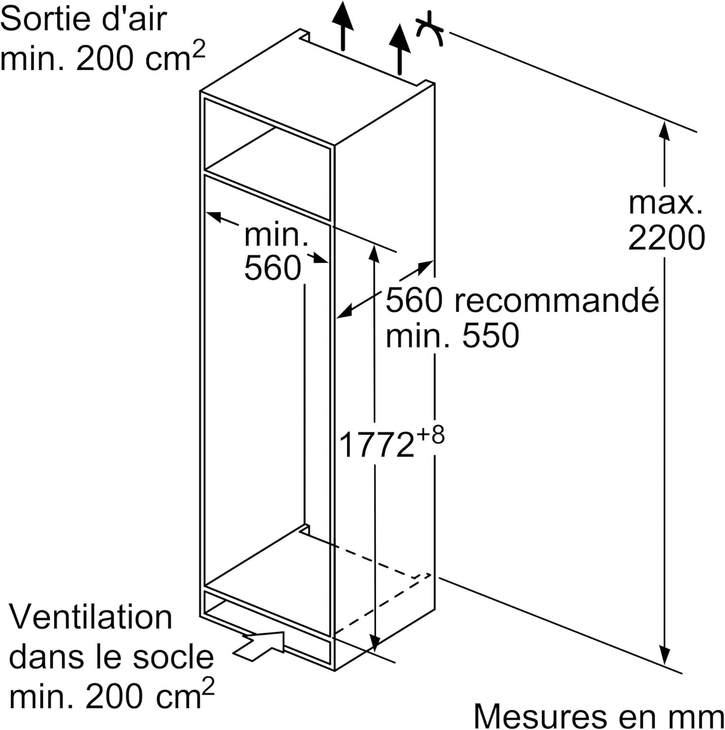 Bosch - réfrigérateur 1 porte Série 4, 310L, encastrable, 177x54cm - KIR81VFE0