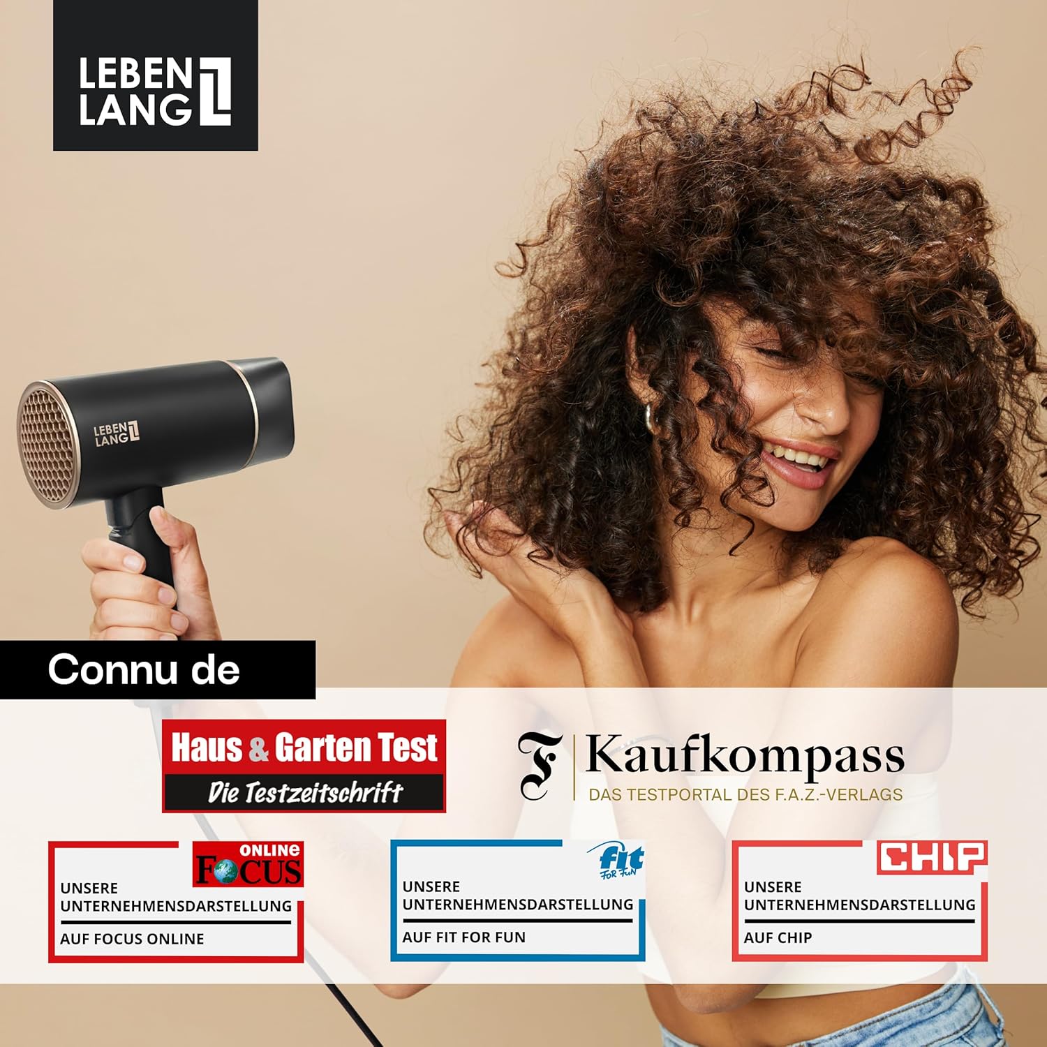 LEBENLANG - Sèche-cheveux compact pliable 2100W, ions & froid, Noir