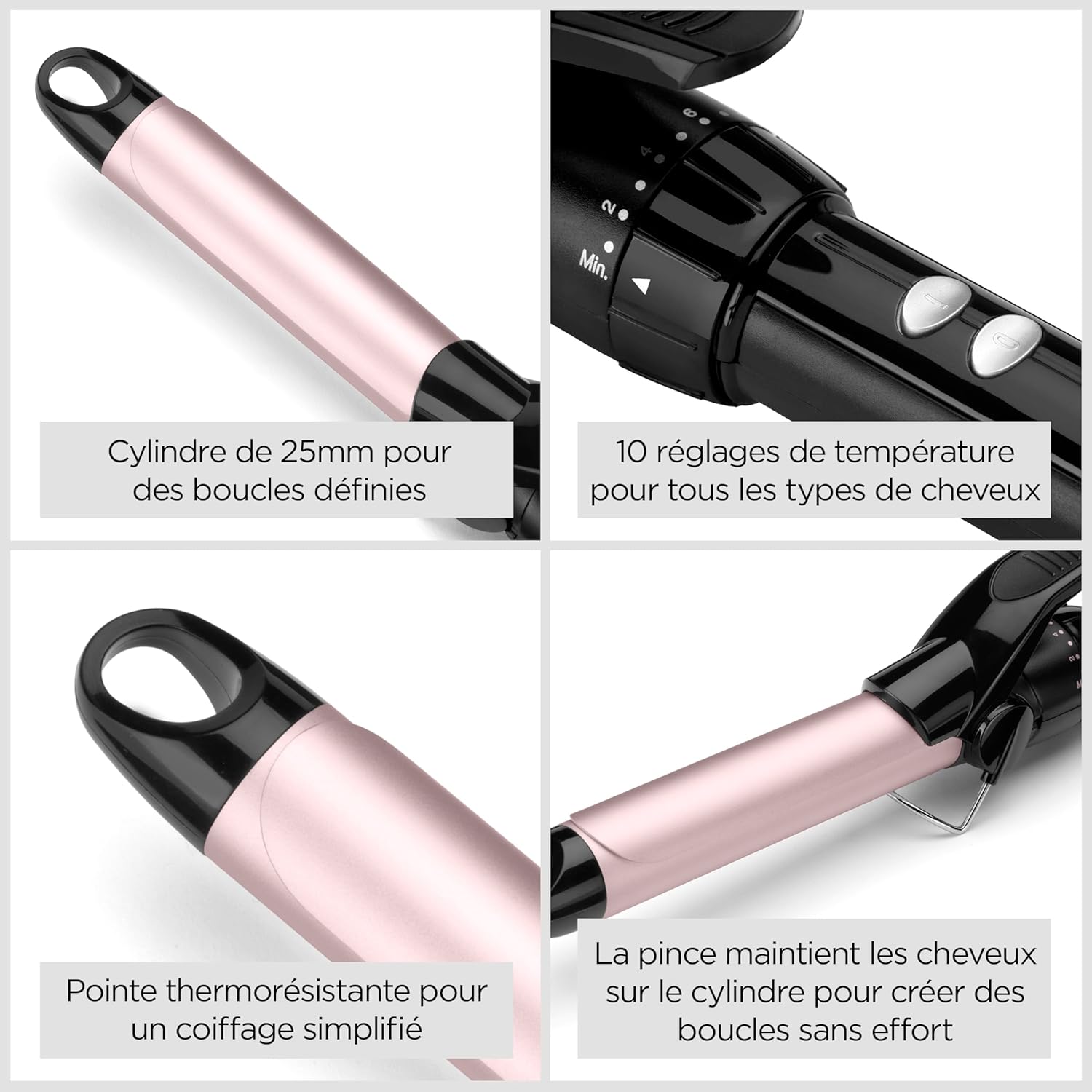 BaByliss - Curling Tong série Sublim' Touch - 25mm - 10 températures, revêtement ultra-doux, support sécurité - C325E
