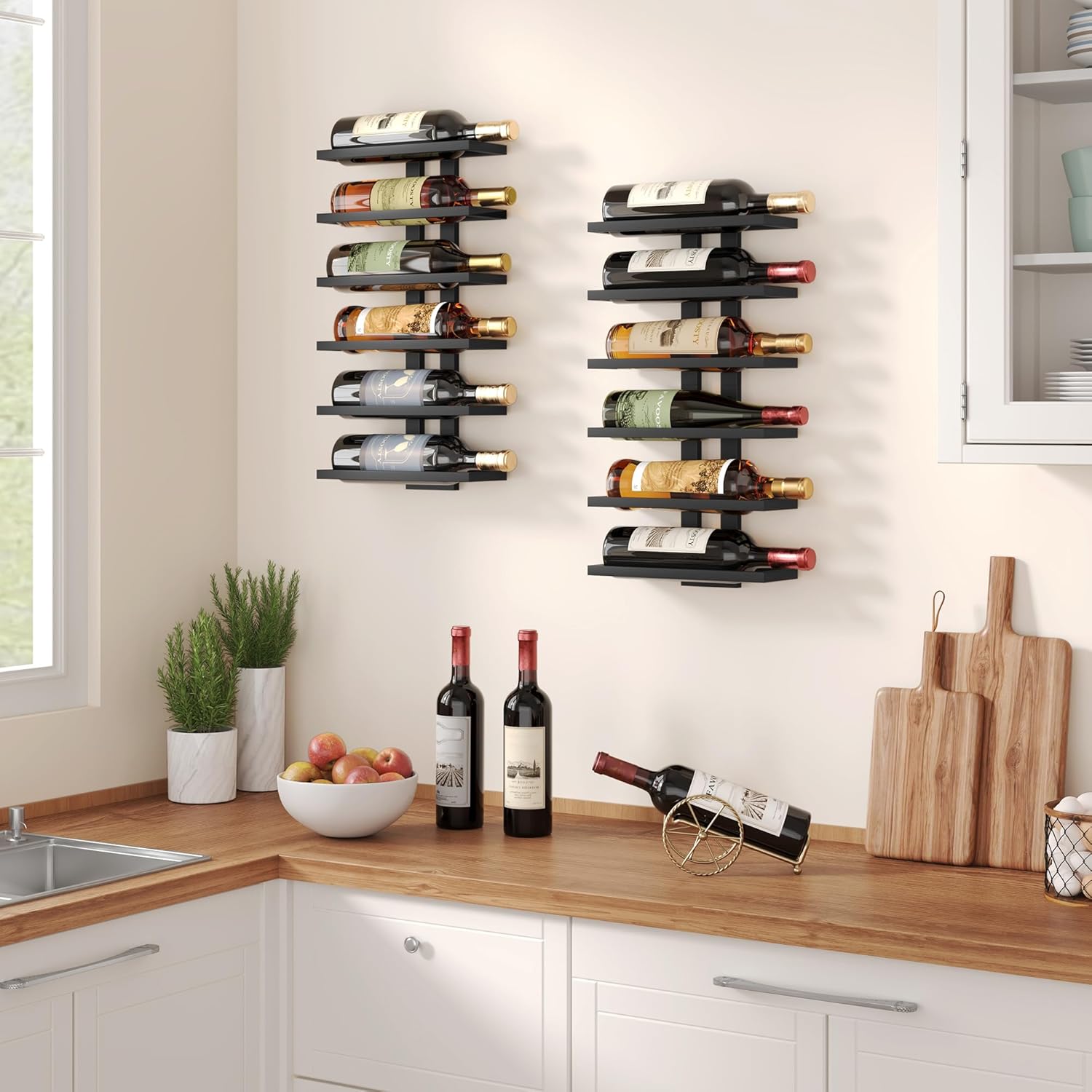 FAVOOSTY - Porte-bouteilles mural 6 niveaux métal, noir, salle à manger