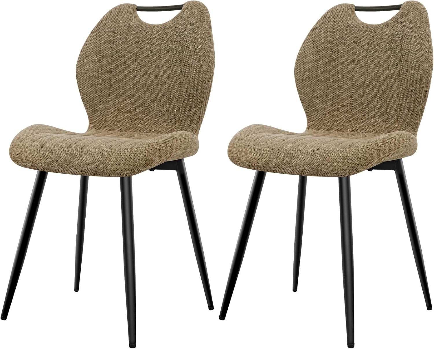Chaises de salle à manger - tissu kaki, pieds métal, lot de 2, dossier confortable