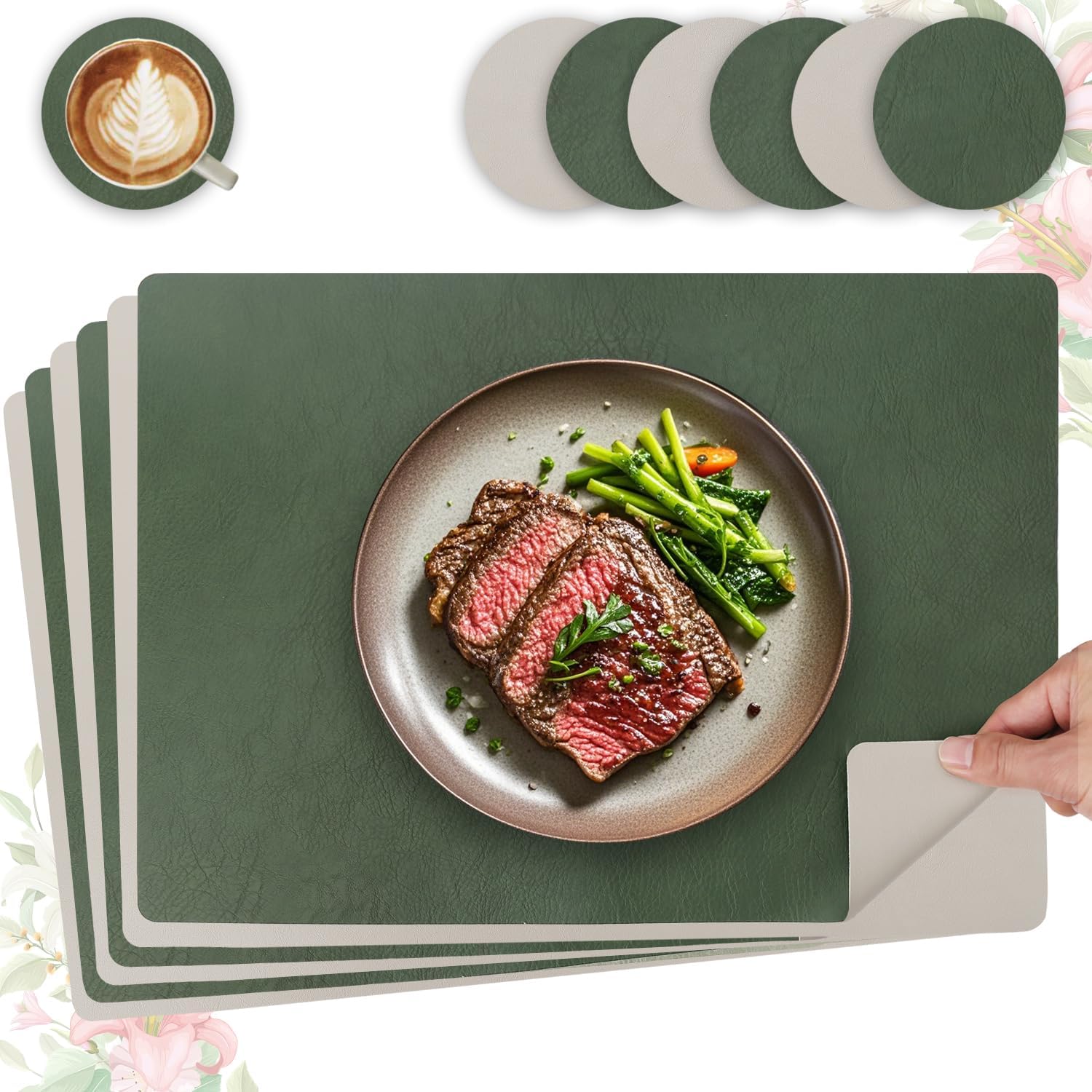 Set de table - Lot de 6, cuir PU double face, 43x30cm, lavables, antidérapants