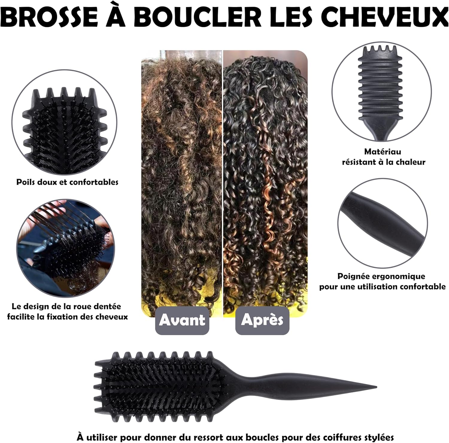 Kit Cheveux Bouclés - ensemble complet - brosse, bonnet satin, accessoires, anti-frisottis, sans chaleur