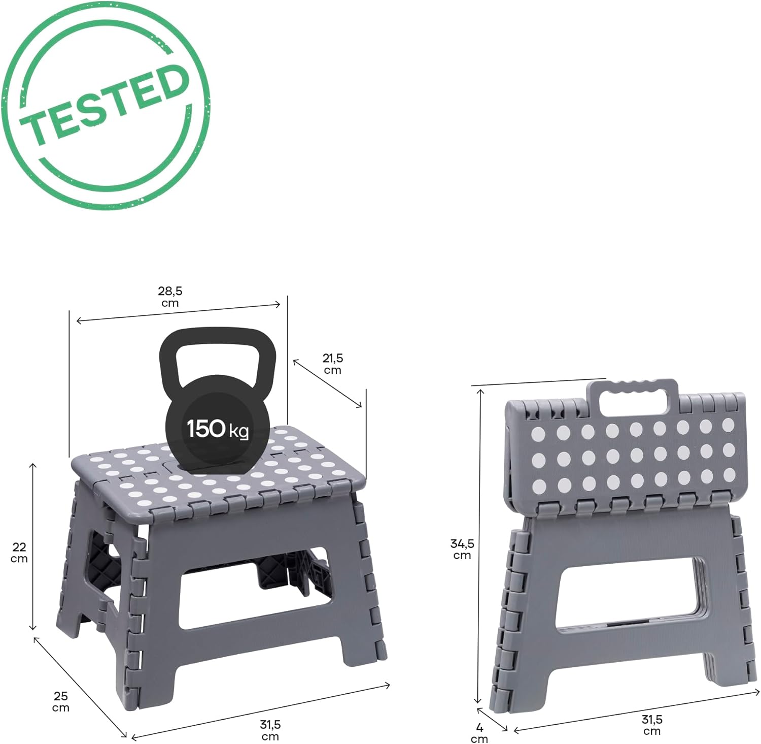 Arregui - tabouret pliant multiusage - 22 cm - marchepied compact TB-022-G