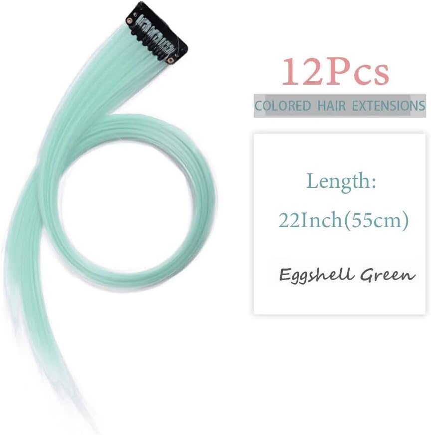 Mèches de cheveux à clipser - Lot de 12 - 55 cm - Vert canard, extensions pour tresses