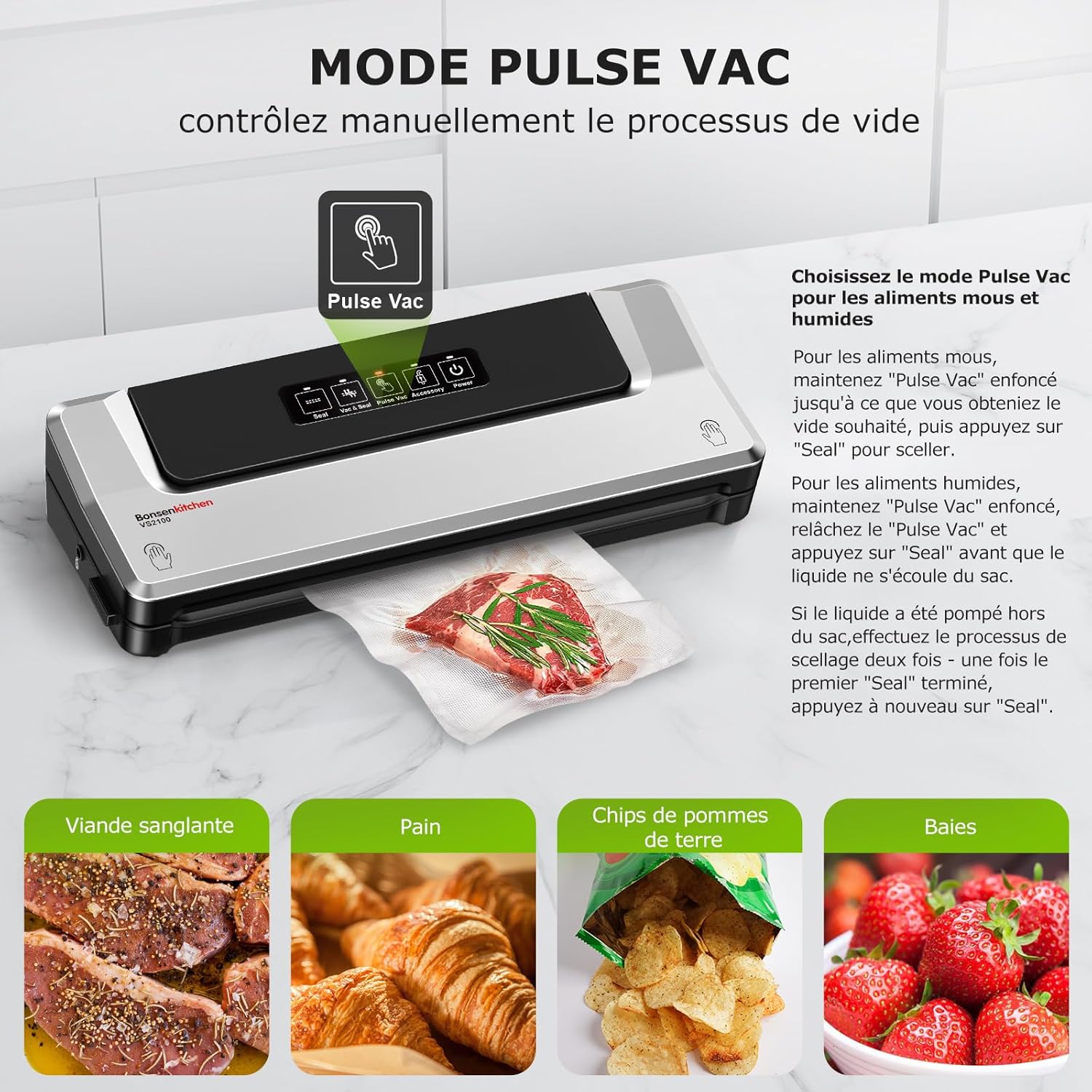 Bonsenkitchen - machine sous vide Y5 - compacte - 5 sacs inclus, mise sous vide facile
