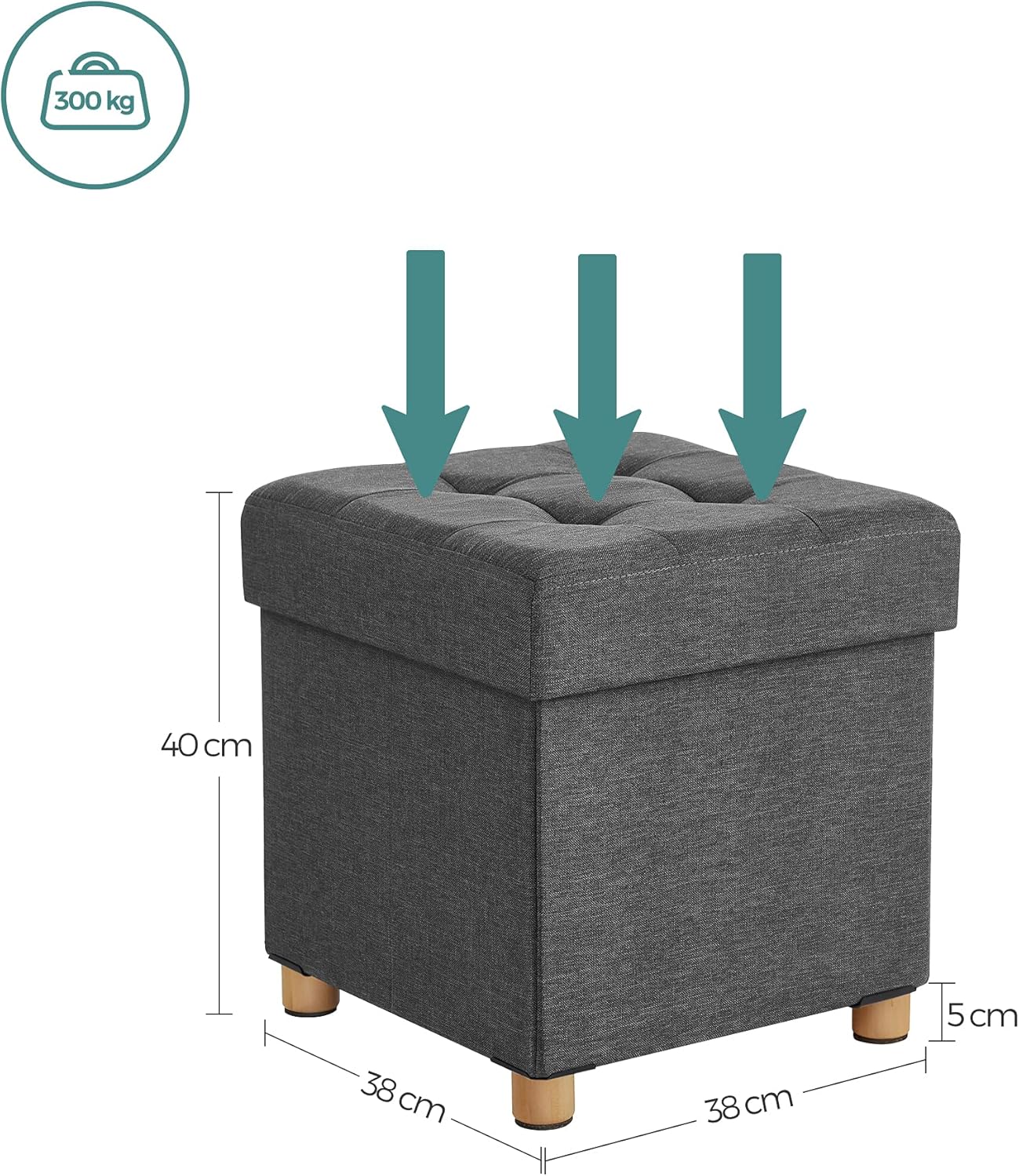 SONGMICS - pouf pliable - 38x38x40 cm - rangement, charge 300 kg LSF14GYZ