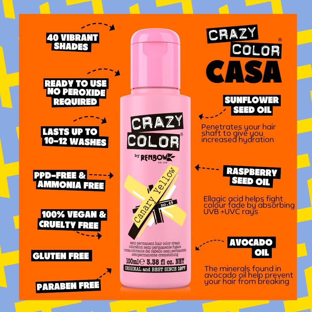Crazy Color - Coloration Canary Yellow Série - 100ml crème, jaune intense, No49