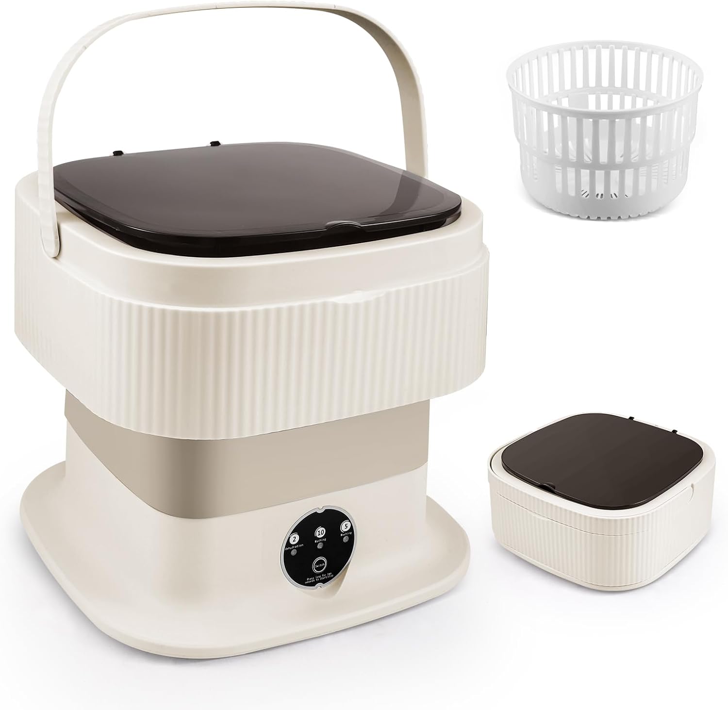 Mini machine à laver - 12L portable, panier séchage, compacte, kaki