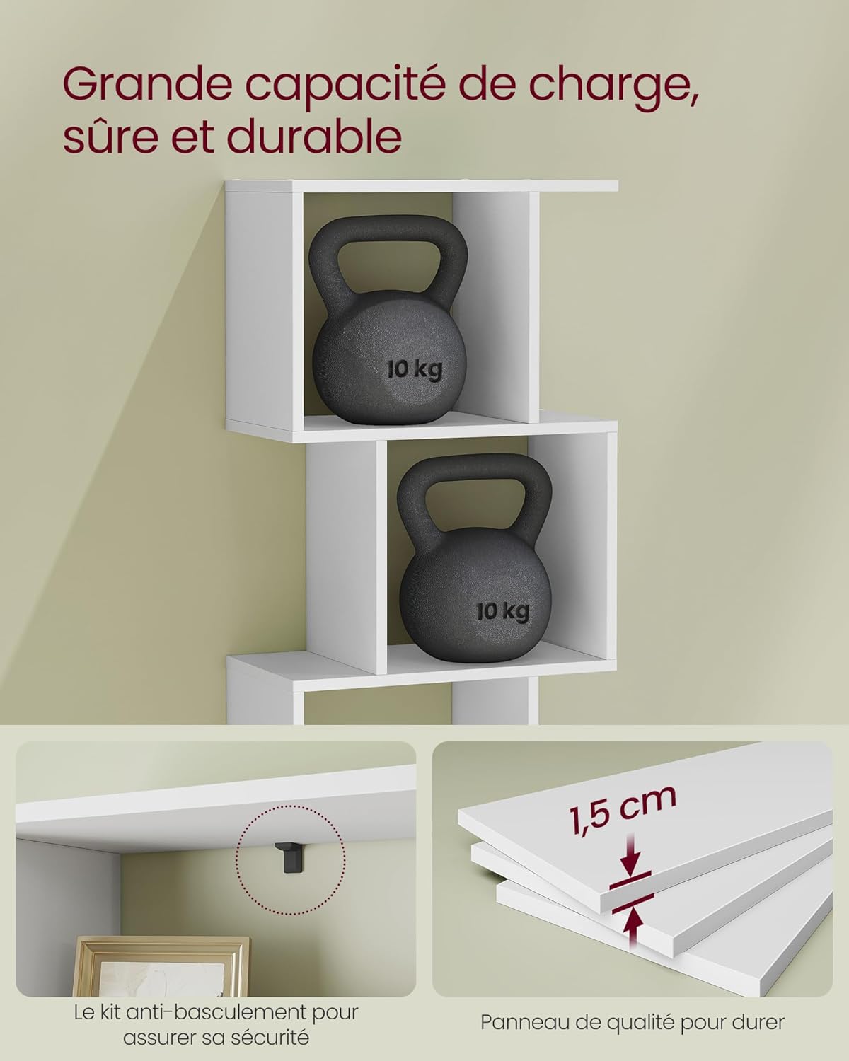 VASAGLE - étagère 5 niveaux, 24x40x159 cm, blanc, rangement LBC462W01