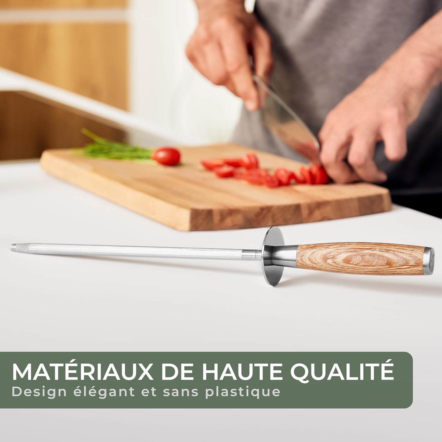 WALDWERK - Fusil à aiguiser premium - acier trempé, poignée bois, 100% sans plastique