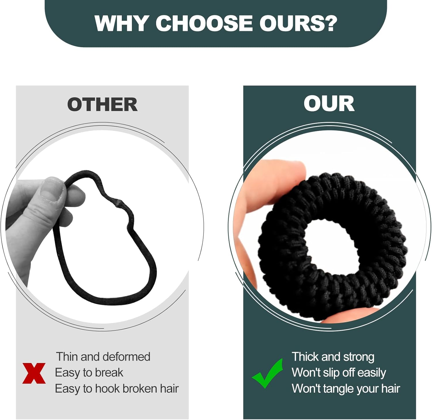 Élastiques cheveux - coton noir, épais - 5cm - lot de 16, sans couture