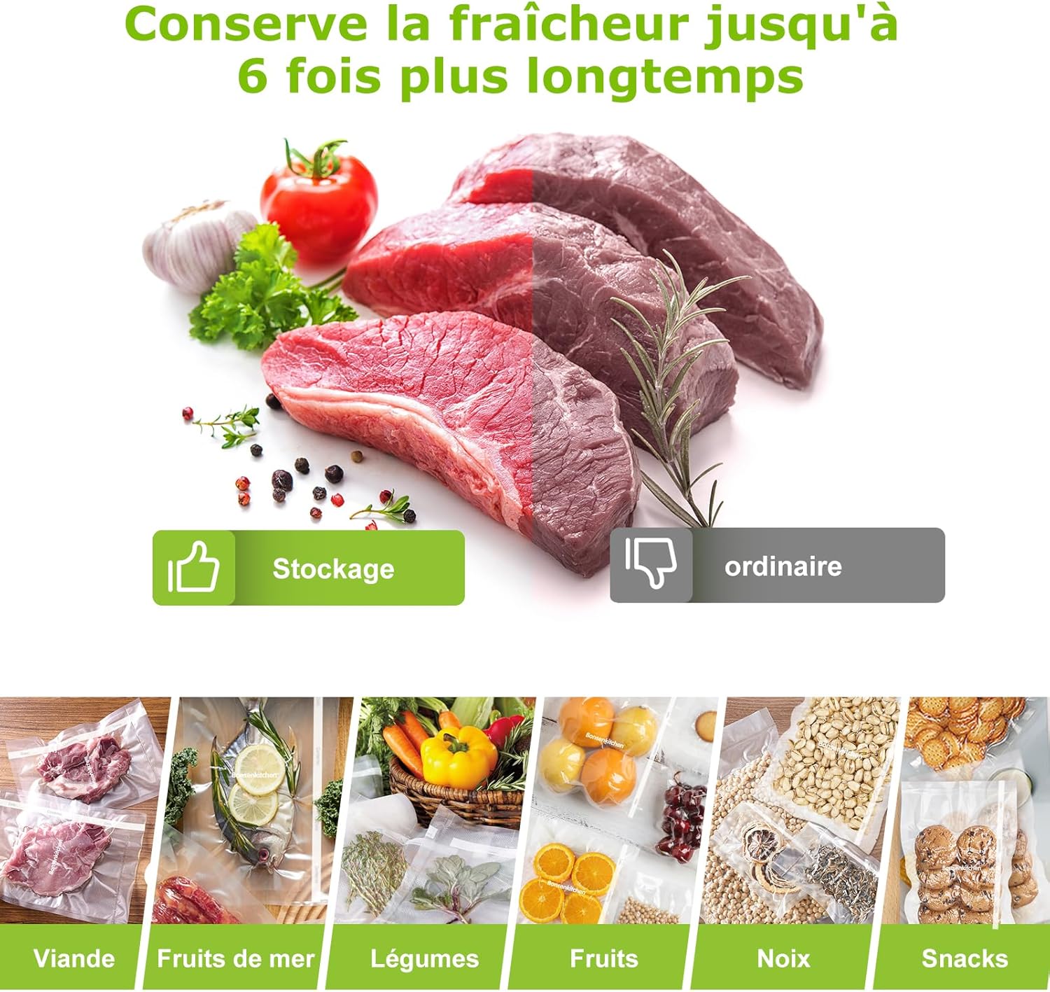 Bonsenkitchen - sacs sous vide - 2x 28x600cm - sans BPA, cuisson, VB3207