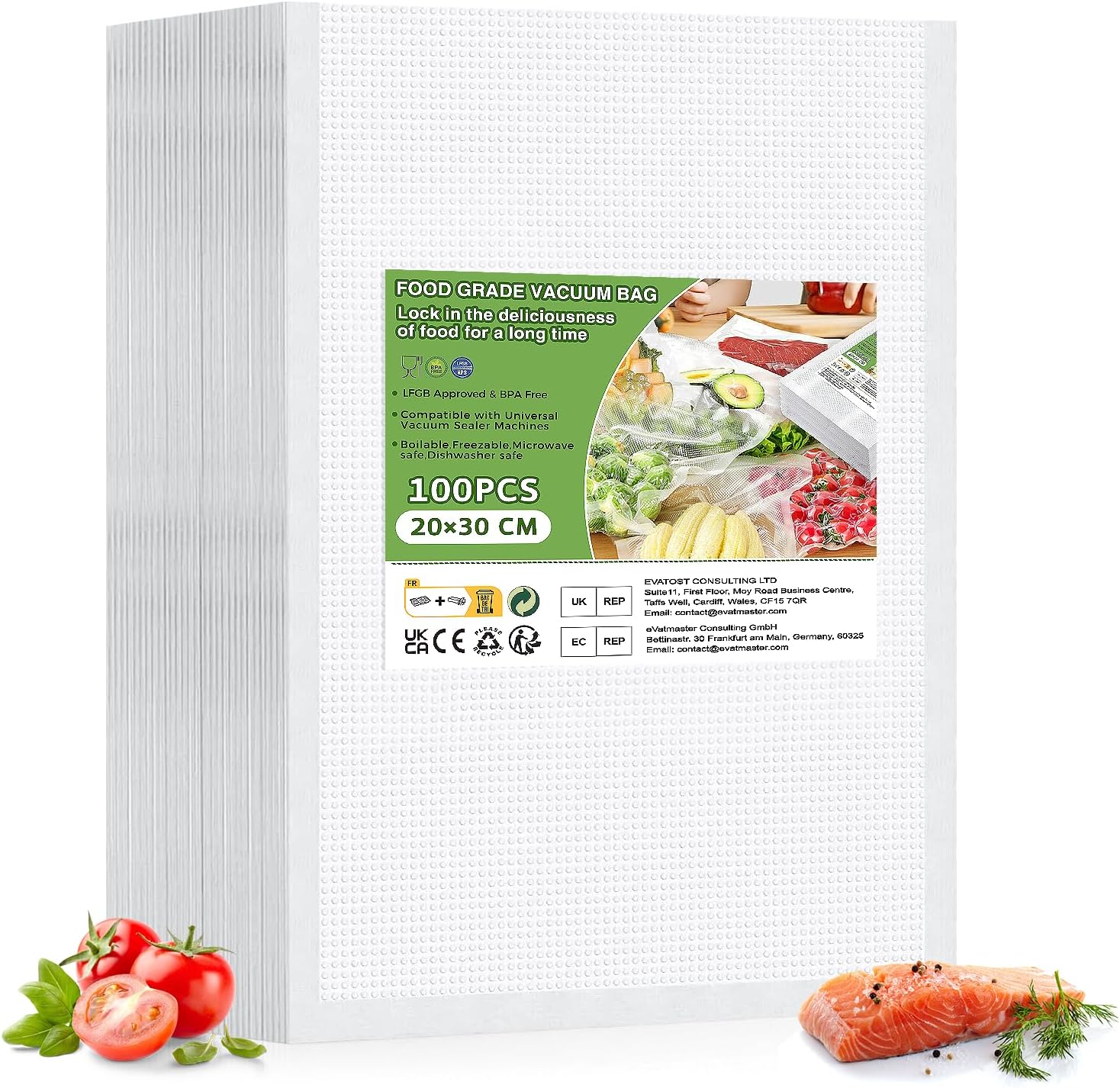 Oderra - sacs sous vide alimentaire - 20x30 cm - lot de 100, compatibilité universelle