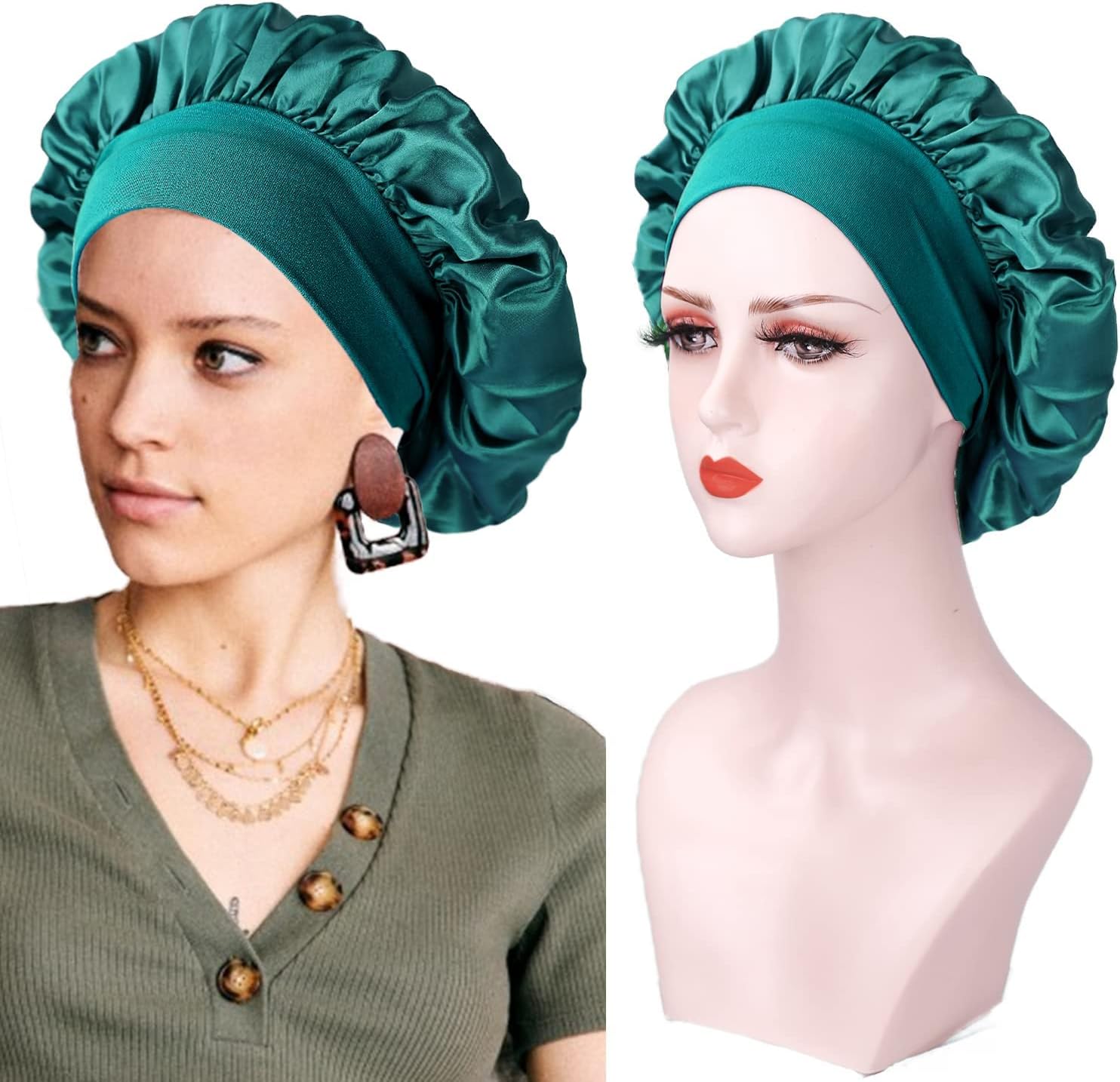 Bonnet cheveux nuit femme - lot de 2 - satin soie, confortable